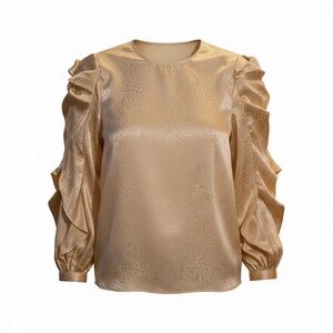 Satin Gold Ruffle Sleeve Blouse